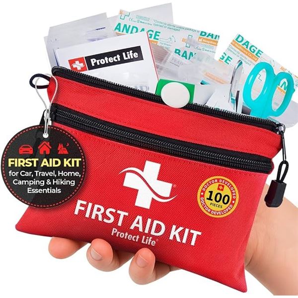 ProtectLife 100-Piece Travel First Aid Kit - Compact/Portable First Aid Kit for Car/Travel - New