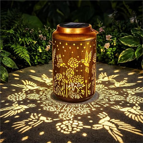 Outdoor LED Hummingbird Solar Hanging Lantern Light for Garden/Patio - Warm White; Waterproof - New