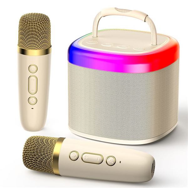 Portable Mini Karaoke Machine with Dual Wireless Microphones & LED Lights  (Model: D17-T) Brand New!