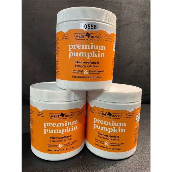 3 Tubs of Wild Acre Pet Premium Pumpkin Fiber Supplement for Dogs (230g) Puree Treat or Food Topper
