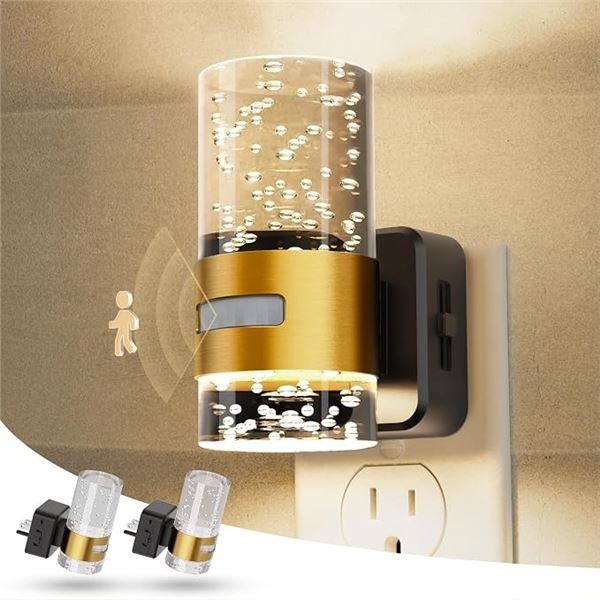 2-Pack LED Motion Sensor Night Lights; Wall Plug-In Design; Dimmable/Adjustable Brightness - New
