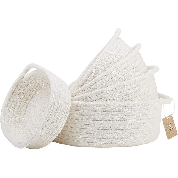 NaturalCozy 5PC Round Storage Baskets with Handles; Cotton Rope Baskets For Home Organization - New
