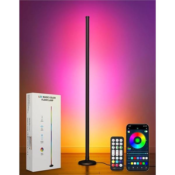 57" LED RGB Color-Changing Floor Lamp w/ Smart App & Remote Control, Music Sync, Dimmable - New!