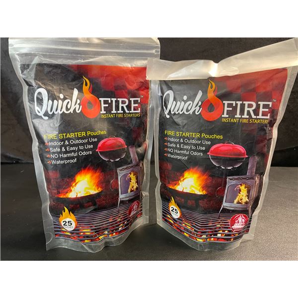 2 Packs of Quick Fire Instant Fire Starter (25 Pouches Each) Safe & Easy To Use - New