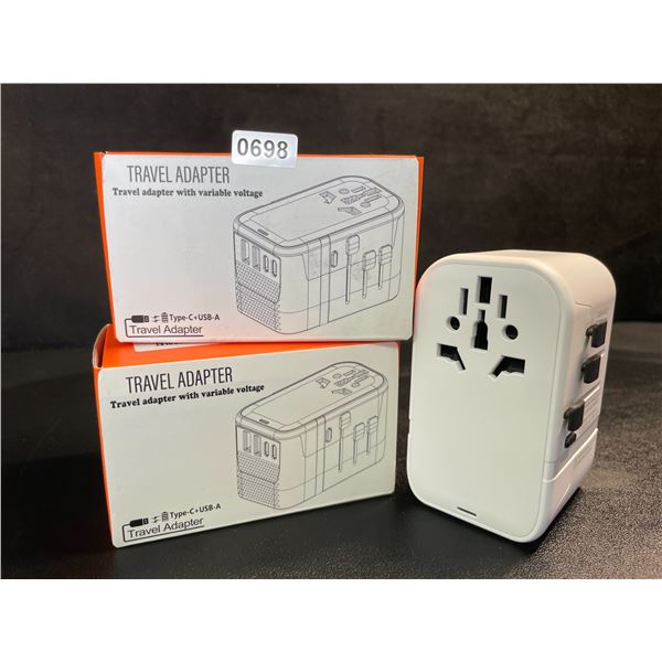 Lot of 2 Travel Adapters with Variable Voltage, USB-C+USB-A Ports - Brand New