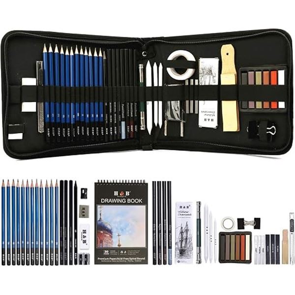 H&B 51pc Professional Drawing Pencils Set/Professional Sketch Pencil Art Supply Set in Zipper Case