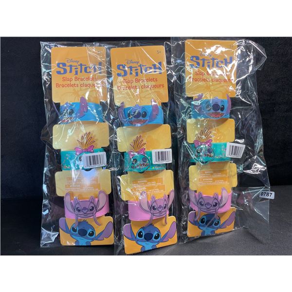 3 Packs of Disney Stitch Slap Bracelets (3pcs Each) Blue/Teal/Pink - New