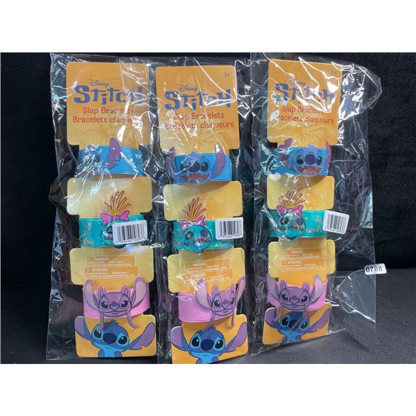 3 Packs of Disney Stitch Slap Bracelets (3pcs Each) Blue/Teal/Pink - New