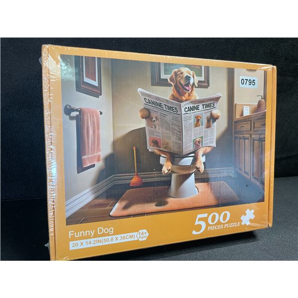 500PC Funny Dog on Toilet Reading Newspaper Jigsaw Puzzle (20" x 14.2") New Sealed