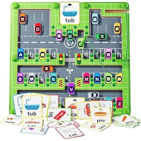 Montessori Toys Magnetic Alphabet Car Maze Puzzle/Letter Learning Board for Toddlers (Ages 3+) New