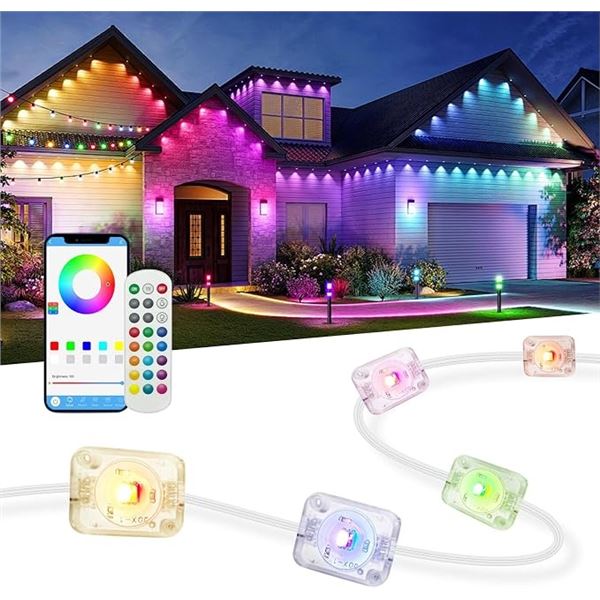 200FT Outdoor LED RGB Eaves Lights - IP67 Weatherproof w/ Smart App Control & Remote - BRAND NEW!
