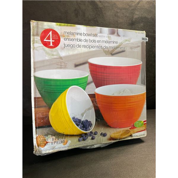 4-Piece Melamine Bowl Set with Lids (4 Sizes Included) New - Damaged Box