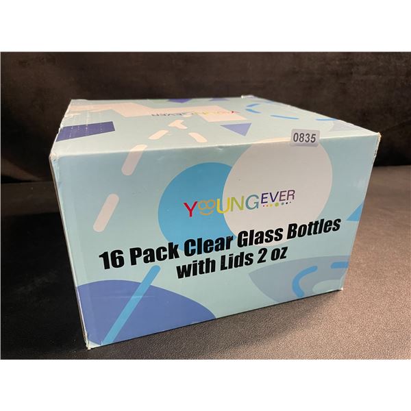 16-Pack of Clear Glass Bottles with Lids (2oz) - New in Box
