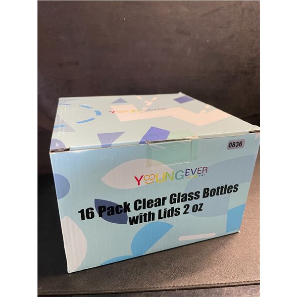 16-Pack of Clear Glass Bottles with Lids (2oz) - New in Box