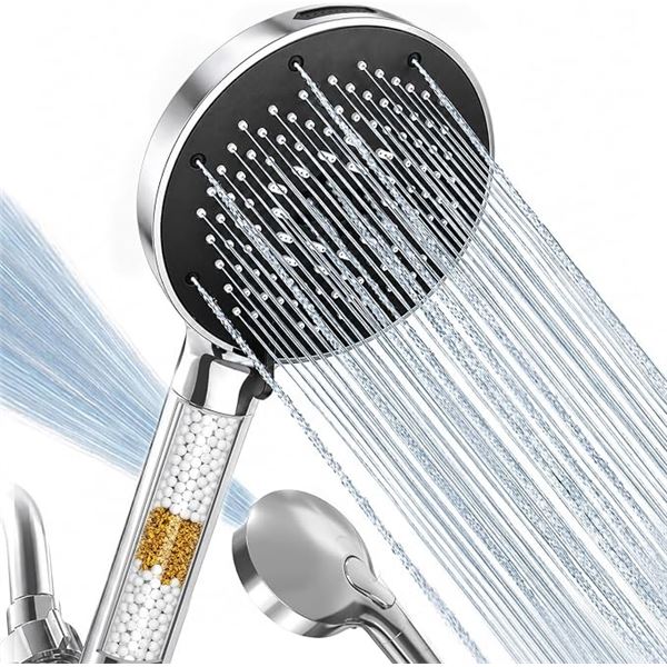 High-Pressure Handheld Shower Head with 9 Spray Settings; Filtered Handheld Shower Head - New