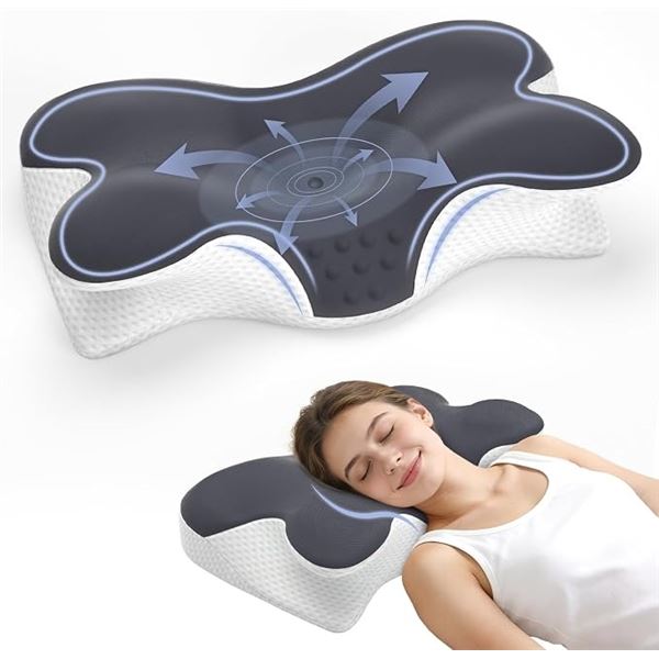 Memory Foam Neck Pillow; Contour Ergonomic Orthopedic Pillow for Neck/Back Pain Relief - New
