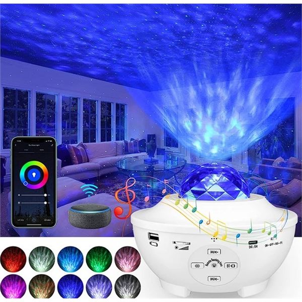 Star Projector/Ocean Wave Projector Starry Sky Night Light w/ Bluetooth Music Speaker/Remote - New