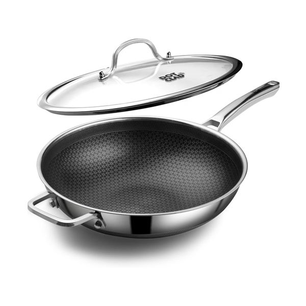 Dot Clad 13 inch Stainless Steel Cooking Skillet with Uniform Heating and Lid - New