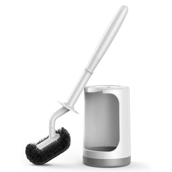 S-Shaped Toilet Cleaning Brush and Holder with Hollow Quick Drain Sponge - New