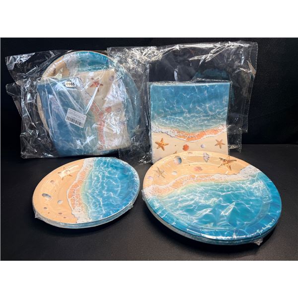 2 Sets of Beach Themed Disposable Paper Plates - 2 Plate Sizes Each with Napkins - New