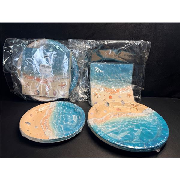 2 Sets of Beach Themed Disposable Paper Plates - 2 Plate Sizes Each with Napkins - New
