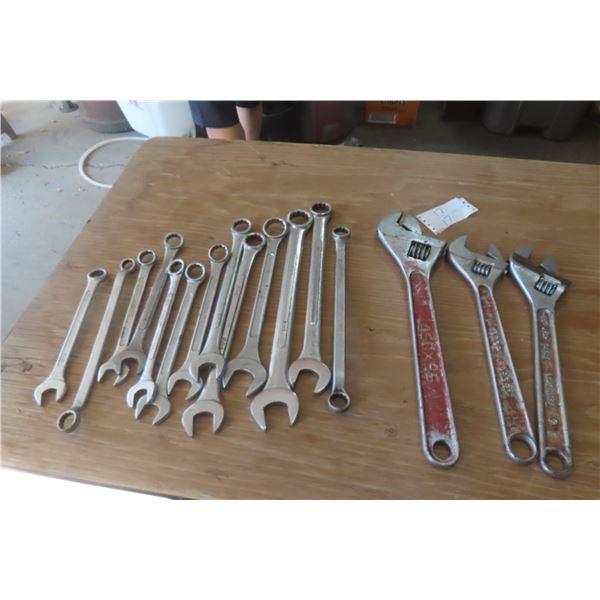 3 Crescent Wrenches and 13 Combination Wrenches
