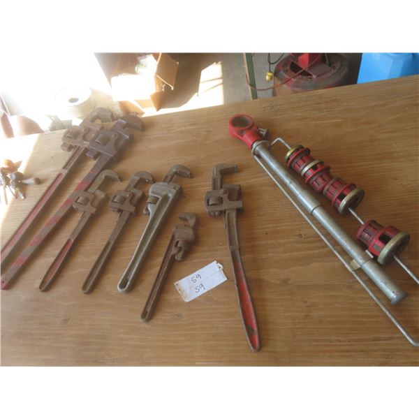 Pipe Threader and 7 Pipe Wrenches