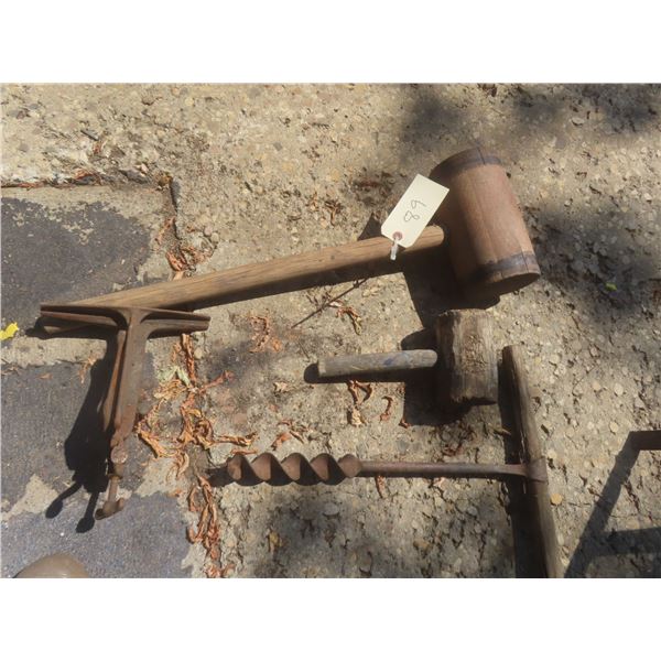 Saw Vise, Auger Bits, and Wood Mallet