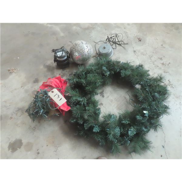 Christmas Wreath and Disco Ball with Lights