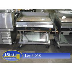 WOLF 36" 3 BURNER FLAT TOP GRILL W/ CASTERED EQUIPMENT STAND