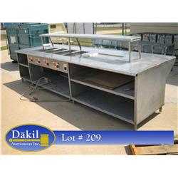 148" 4 WELL STEAM TABLE W/ SNEEZE GUARD, UPPER SHELF, WORK TOP