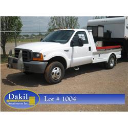 1999 FORD F350 SUPER DUTY FLATBED, 4WD, DIESEL, 5TH WHEEL, HEADACHE RACK, VIN: 1FDWF37F9XEA25833, MI