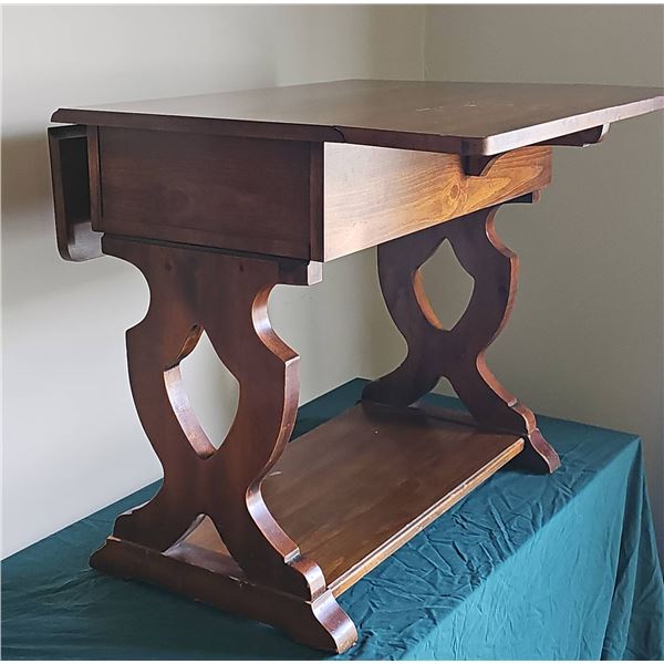Wood Drop-Leaf Side Table with Lower Shelf