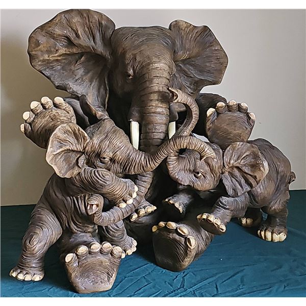 Large Elephant Family Resin Sculpture