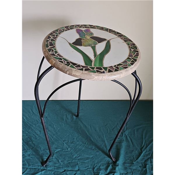 Stained Glass Mosaic Top Iron Plant Stand