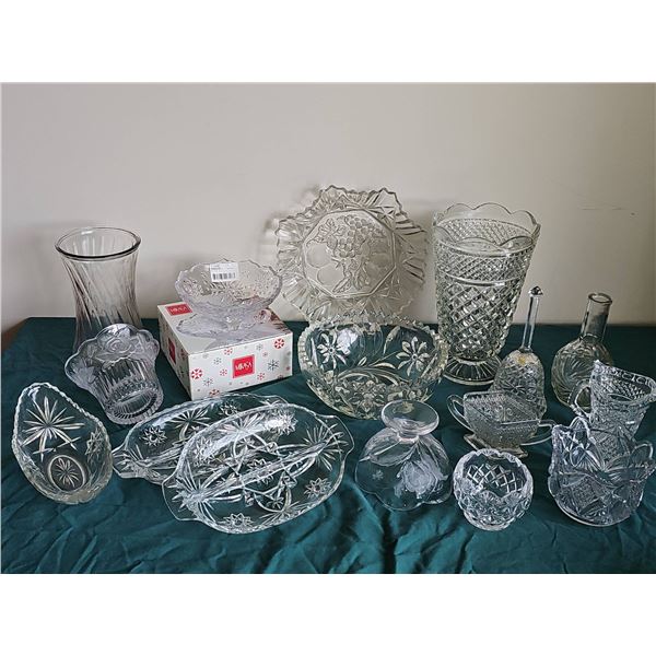 Clear Pressed and Cut Glassware, Including Mikasa Bowl