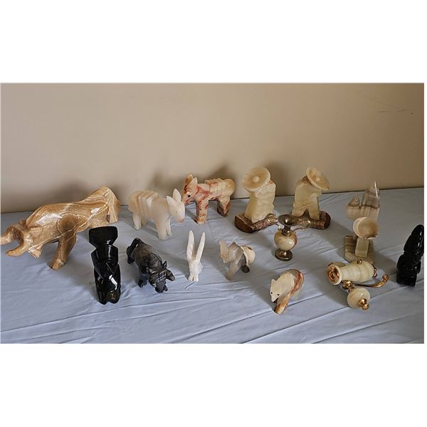 15 Onyx and Stone Animal and Object Figurines