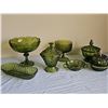 Image 1 : Green Pressed Glass Dishes and Candy Containers, 7 Pieces