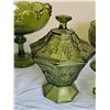 Image 5 : Green Pressed Glass Dishes and Candy Containers, 7 Pieces