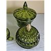Image 6 : Green Pressed Glass Dishes and Candy Containers, 7 Pieces