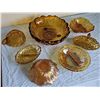 Image 1 : Amber Carnival Glass Dishes, 7 Piece Set