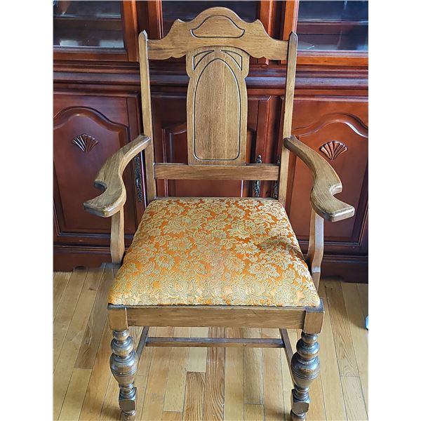 National Table Co. Oak Armchair with Upholstered Seat