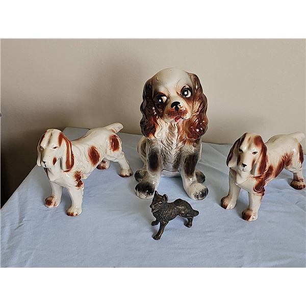 3 Ceramic Dog Figurines and 1 Metal Dog Figurine