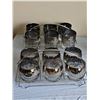 Image 2 : 12 Silver Rimmed Floral Glasses with Dual Metal Caddies