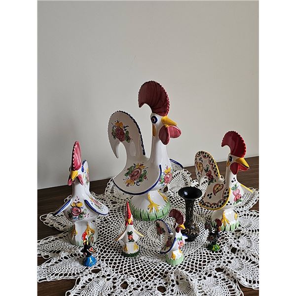Portuguese Decorative Ceramic Rooster Figurines