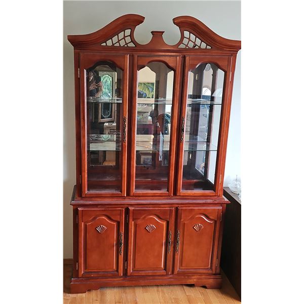 Wooden China Cabinet with Glass Doors and Shelves