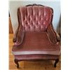 Image 1 : Upholstered Armchair with Carved Wood Detail