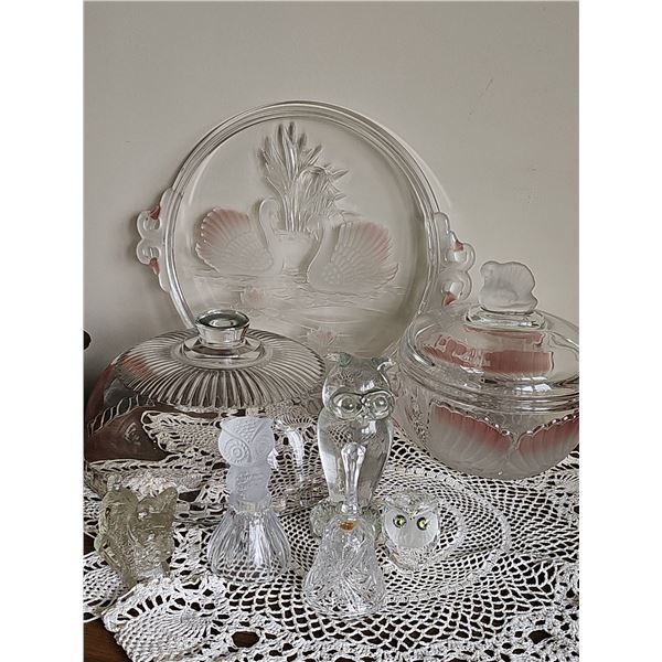 Pressed and Cut Glassware With Swan Motif