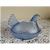 Image 1 : Blue Pressed Glass Hen-on-Nest Covered Candy Dish