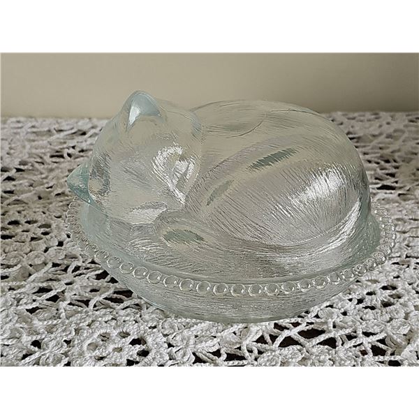 Clear Glass Cat Covered Dish